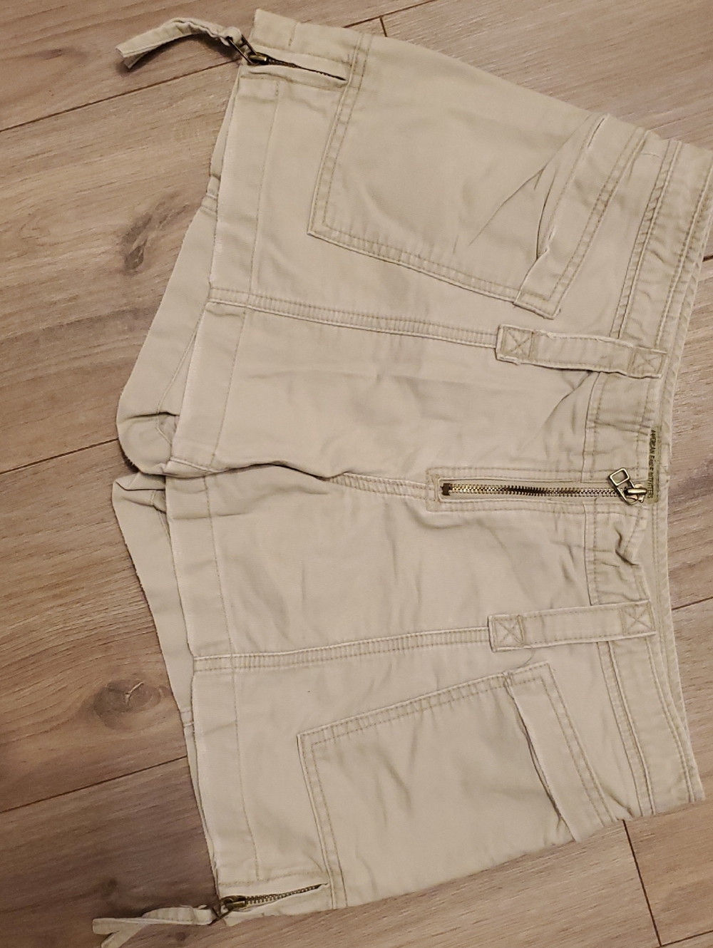 Neutral Beige Cargo Shorts with Front Zip